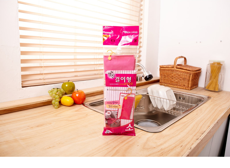韩国Myungjin带挂钩厨用乳胶手套清洁手套(越南产)