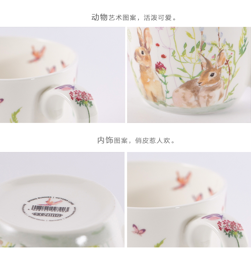 德国原产KOENITZ骨瓷杯瓷器马克杯春日里的兔子450ml