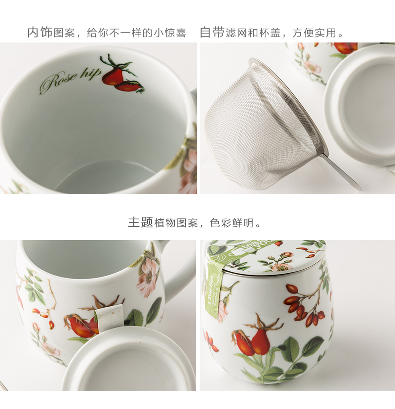 德国原产Könitz陶瓷杯茶杯马克杯 茶伴系列玫瑰果420ml